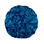 Blue Floral Pattern Texture, Floral Ornaments Texture Standard 15  Premium Round Cushions