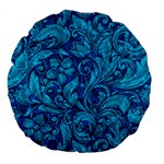 Blue Floral Pattern Texture, Floral Ornaments Texture Large 18  Premium Round Cushions
