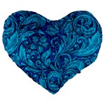 Blue Floral Pattern Texture, Floral Ornaments Texture Large 19  Premium Heart Shape Cushions