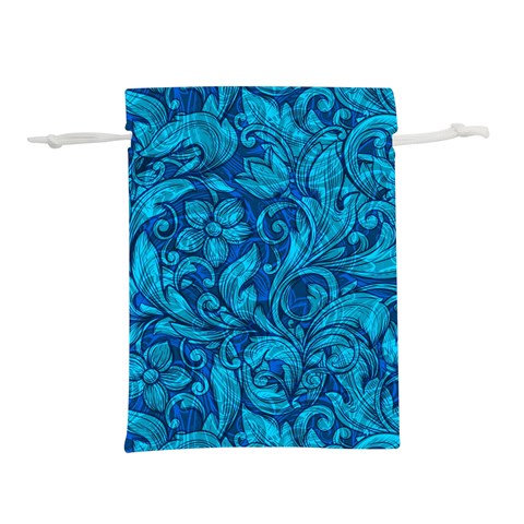 Blue Floral Pattern Texture, Floral Ornaments Texture Lightweight Drawstring Pouch (L) from UrbanLoad.com Front