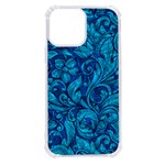 Blue Floral Pattern Texture, Floral Ornaments Texture iPhone 13 Pro Max TPU UV Print Case