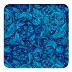 Blue Floral Pattern Texture, Floral Ornaments Texture Square Glass Fridge Magnet (4 pack)