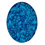 Blue Floral Pattern Texture, Floral Ornaments Texture Oval Glass Fridge Magnet (4 pack)