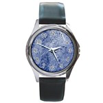 Blue Grunge Texture, Wall Texture, Blue Retro Background Round Metal Watch