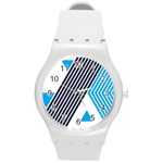 Blue Lines Background, Retro Backgrounds, Blue Round Plastic Sport Watch (M)