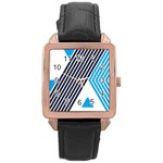 Blue Lines Background, Retro Backgrounds, Blue Rose Gold Leather Watch 