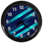 Blue Neon Lines, Blue Background, Abstract Background Wall Clock (Black)
