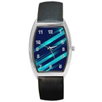 Blue Neon Lines, Blue Background, Abstract Background Barrel Style Metal Watch