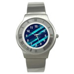 Blue Neon Lines, Blue Background, Abstract Background Stainless Steel Watch