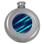 Blue Neon Lines, Blue Background, Abstract Background Round Hip Flask (5 oz)