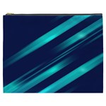 Blue Neon Lines, Blue Background, Abstract Background Cosmetic Bag (XXXL)