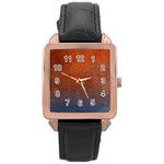 Orange To Blue, Abstract, Background, Blue, Orange, Rose Gold Leather Watch 