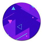 Purple Geometric Abstraction, Purple Neon Background Round Mousepad