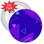 Purple Geometric Abstraction, Purple Neon Background 3  Buttons (100 pack) 