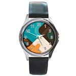 Retro Colored Abstraction Background, Creative Retro Round Metal Watch