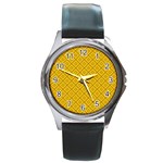 Yellow Floral Pattern Vintage Pattern, Yellow Background Round Metal Watch