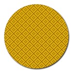 Yellow Floral Pattern Vintage Pattern, Yellow Background Round Mousepad