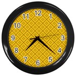 Yellow Floral Pattern Vintage Pattern, Yellow Background Wall Clock (Black)