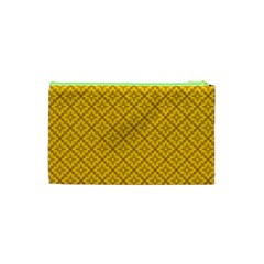 Yellow Floral Pattern Vintage Pattern, Yellow Background Cosmetic Bag (XS) from UrbanLoad.com Back