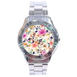 Abstract Floral Background Stainless Steel Analogue Watch