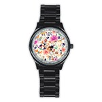 Abstract Floral Background Stainless Steel Round Watch