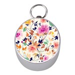 Abstract Floral Background Mini Silver Compasses