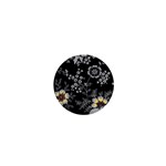 Black Background With Gray Flowers, Floral Black Texture 1  Mini Buttons