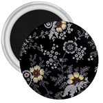 Black Background With Gray Flowers, Floral Black Texture 3  Magnets