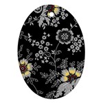 Black Background With Gray Flowers, Floral Black Texture Ornament (Oval)