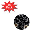 Black Background With Gray Flowers, Floral Black Texture 1  Mini Magnet (10 pack) 