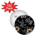 Black Background With Gray Flowers, Floral Black Texture 1.75  Buttons (100 pack) 