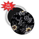 Black Background With Gray Flowers, Floral Black Texture 2.25  Magnets (100 pack) 