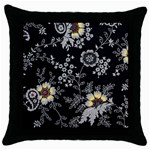 Black Background With Gray Flowers, Floral Black Texture Throw Pillow Case (Black)