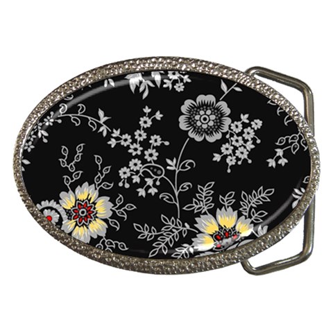 Black Background With Gray Flowers, Floral Black Texture Belt Buckles from UrbanLoad.com Front