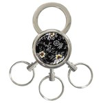 Black Background With Gray Flowers, Floral Black Texture 3-Ring Key Chain