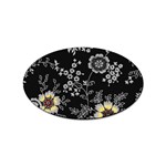 Black Background With Gray Flowers, Floral Black Texture Sticker (Oval)
