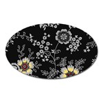 Black Background With Gray Flowers, Floral Black Texture Oval Magnet