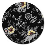 Black Background With Gray Flowers, Floral Black Texture Magnet 5  (Round)