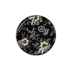 Black Background With Gray Flowers, Floral Black Texture Hat Clip Ball Marker (4 pack)