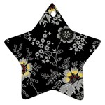 Black Background With Gray Flowers, Floral Black Texture Star Ornament (Two Sides)
