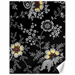 Black Background With Gray Flowers, Floral Black Texture Canvas 12  x 16 
