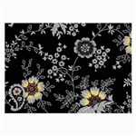 Black Background With Gray Flowers, Floral Black Texture Large Glasses Cloth (2 Sides)
