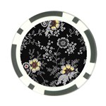 Black Background With Gray Flowers, Floral Black Texture Poker Chip Card Guard