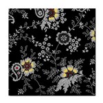 Black Background With Gray Flowers, Floral Black Texture Face Towel