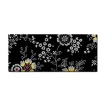 Black Background With Gray Flowers, Floral Black Texture Hand Towel