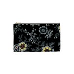 Black Background With Gray Flowers, Floral Black Texture Cosmetic Bag (Small)