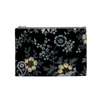 Black Background With Gray Flowers, Floral Black Texture Cosmetic Bag (Medium)