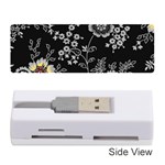 Black Background With Gray Flowers, Floral Black Texture Memory Card Reader (Stick)
