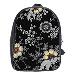Black Background With Gray Flowers, Floral Black Texture School Bag (XL)