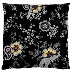 Black Background With Gray Flowers, Floral Black Texture Large Premium Plush Fleece Cushion Case (Two Sides) from UrbanLoad.com Back